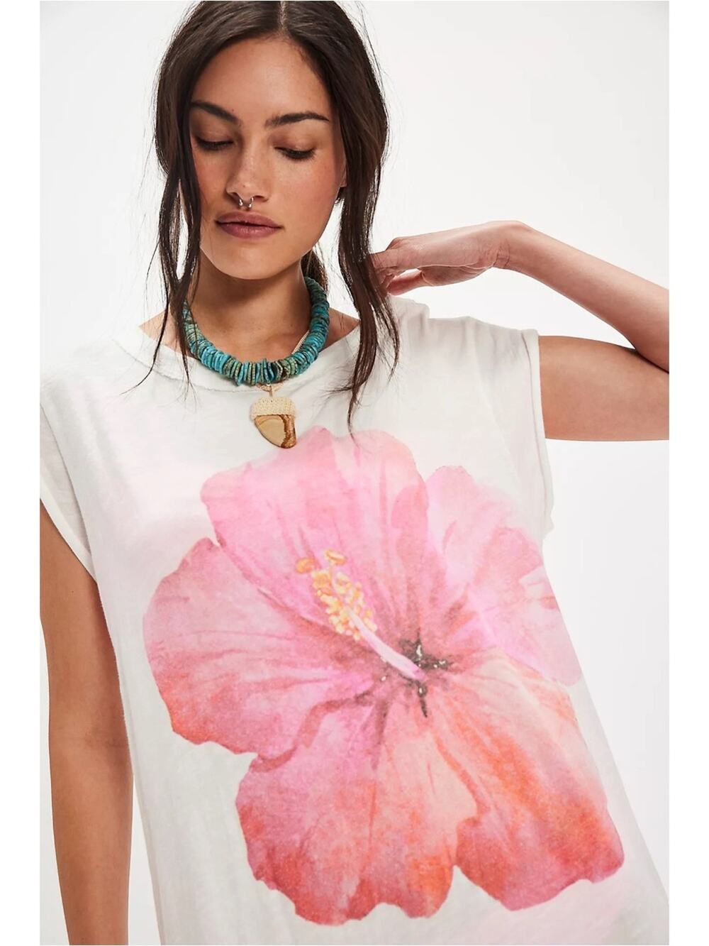 Free People Ragabond Bohemian Hibiscus Maxi Dress Graphic Tee Top Medium NWT